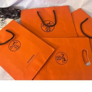 HERMES Gift Shopping Paper Bag  Set of 4 + 2 Ribbons - Excellent